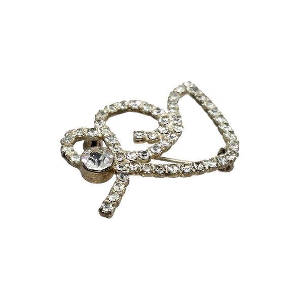 Rhinestone Angel Brooch Silver Tone Vintage Small Pin Holiday - Picture 3 of 5